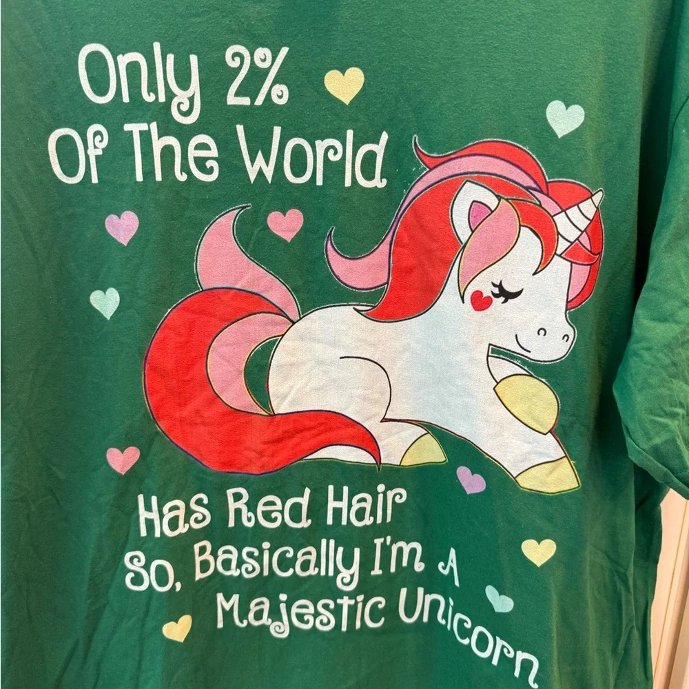 Brand new Red hair, majestic unicorn ginger novelty XL green tshirt - Picture 3 of 4
